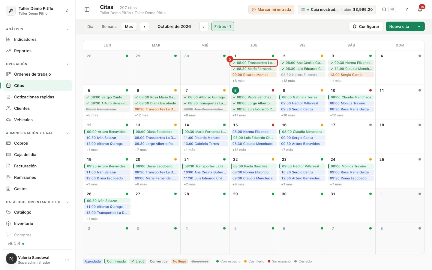 Vista Mes, con una cita lista para arrastrarse a otro día