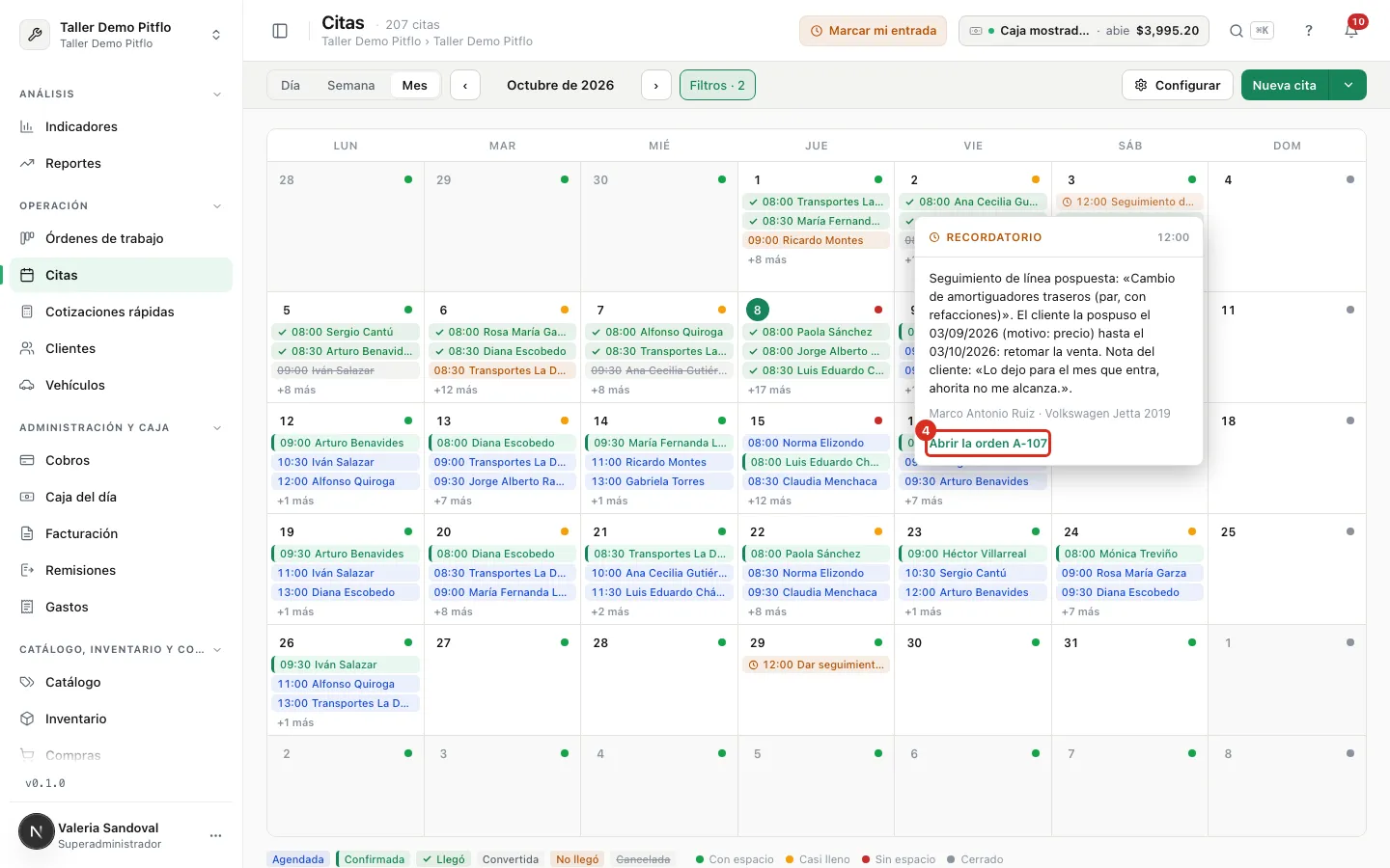 Cuadro de un recordatorio con el enlace a su orden