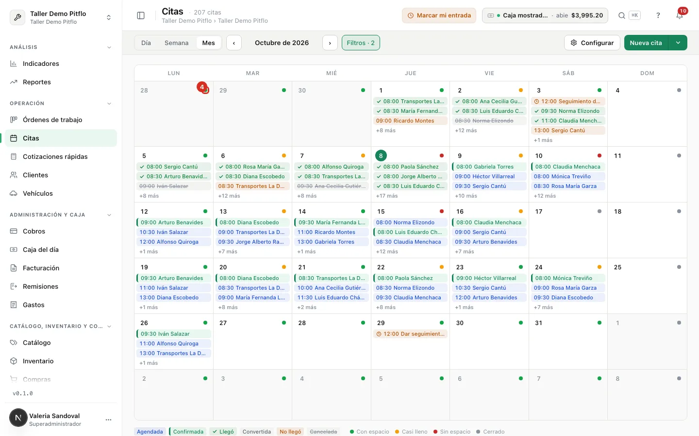 Vista Mes con el punto de capacidad de un día