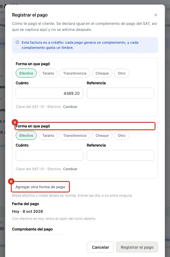Dos formas de pago en el mismo cobro