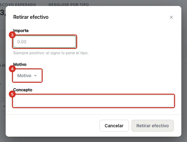 Diálogo Retirar efectivo