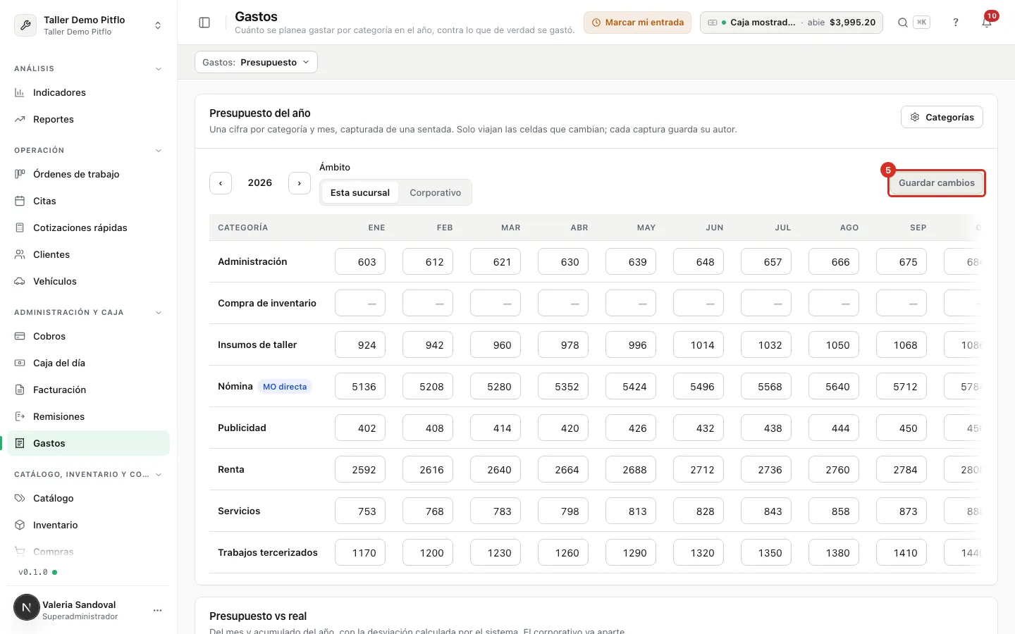 Guardar cambios y el botón Categorías
