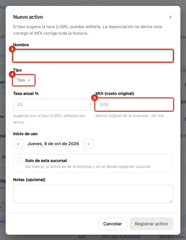 Diálogo Nuevo activo