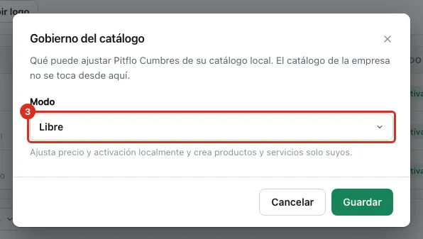 El diálogo con el selector de modo