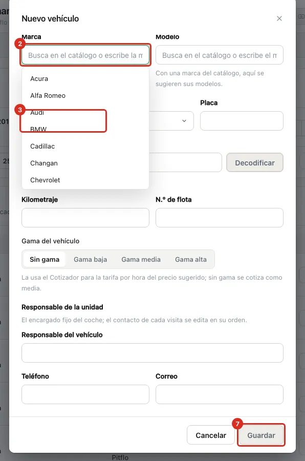 Formulario Nuevo vehículo