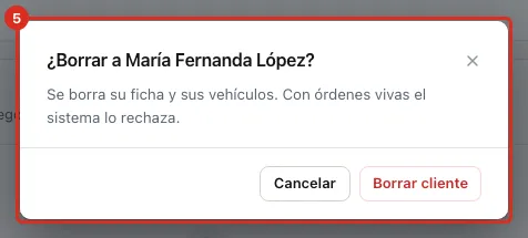 Confirmación de borrado del cliente