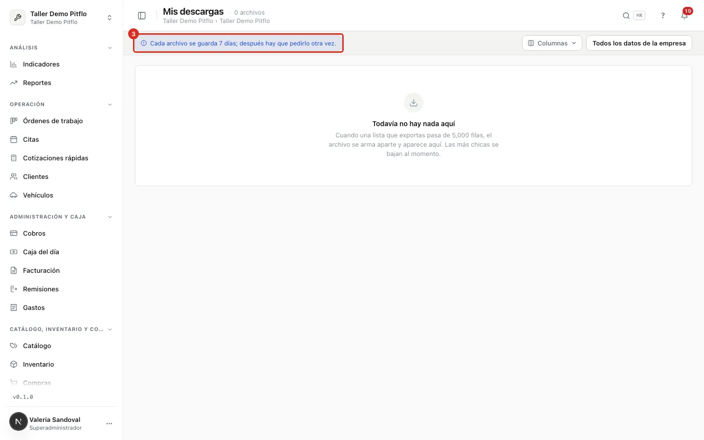 La lista de Mis descargas