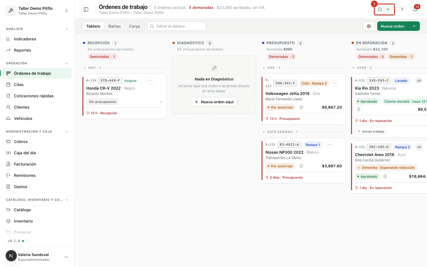 La lupa del buscador en la barra de arriba