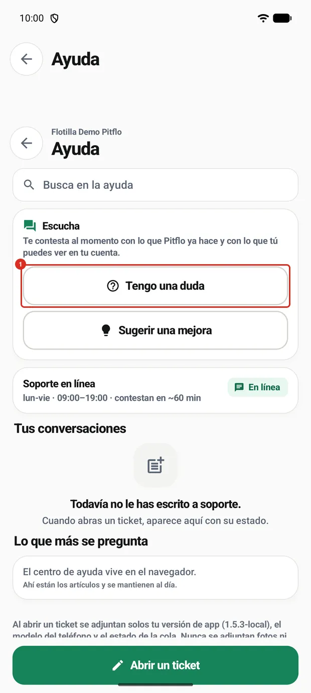 Tengo una duda en la Ayuda de la app de flotilla