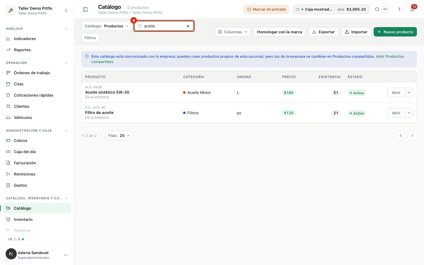 El buscador acota la lista entera