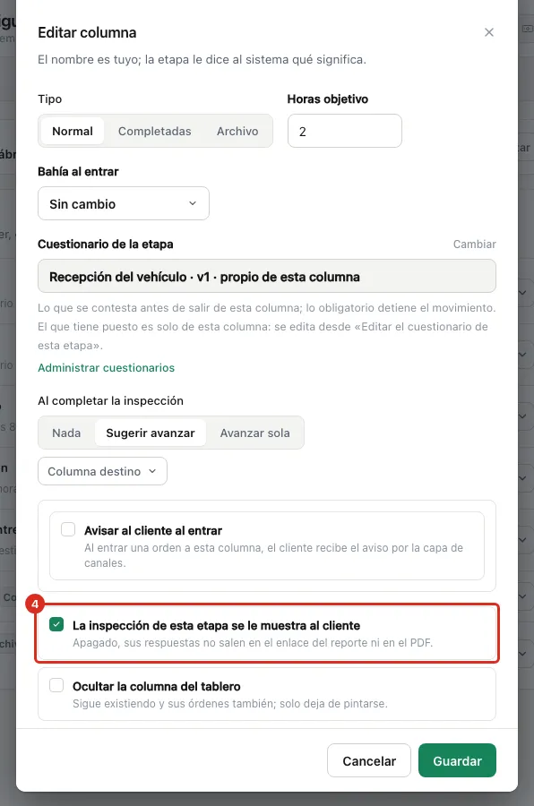 El interruptor de la columna