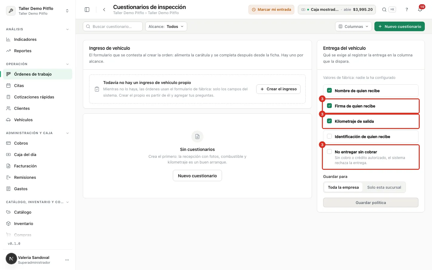 Los requisitos de la entrega