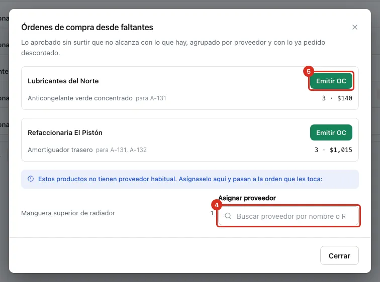Pedidos propuestos por proveedor