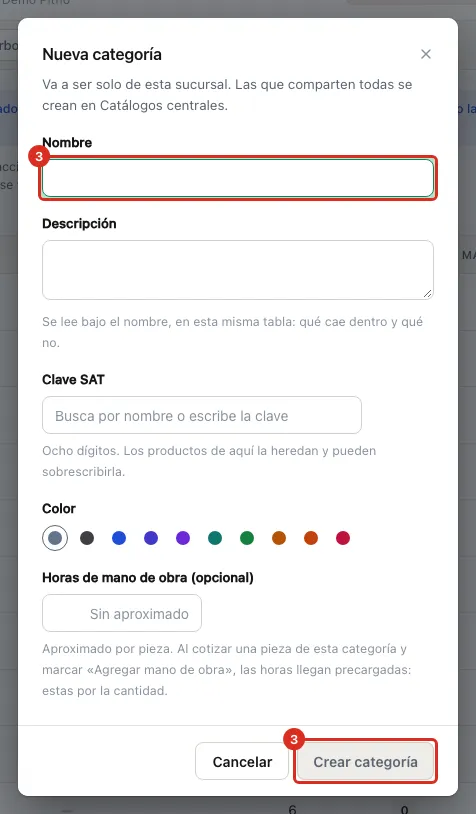La ventana Nueva categoría