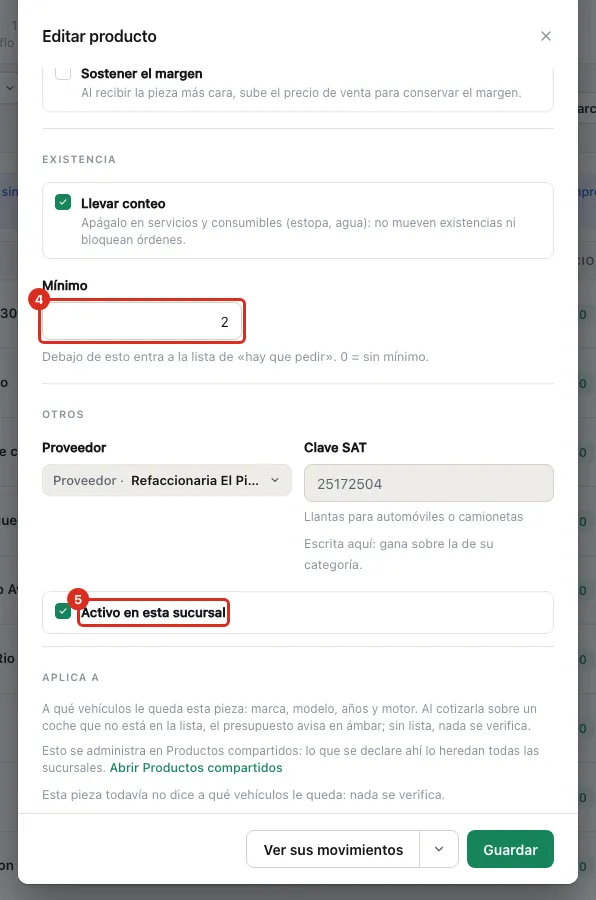 Mínimo y Activo en esta sucursal