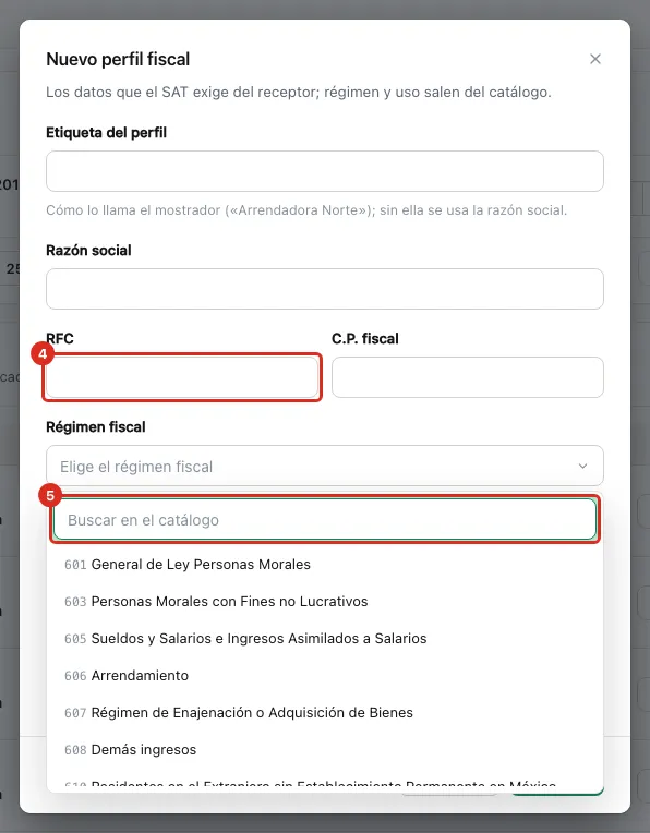 Lista de regímenes del catálogo del SAT