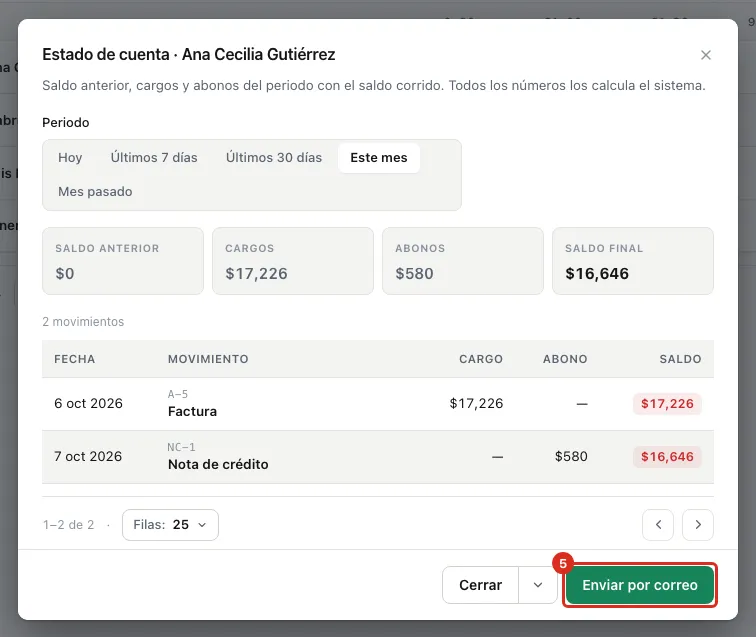 Estado de cuenta del cliente