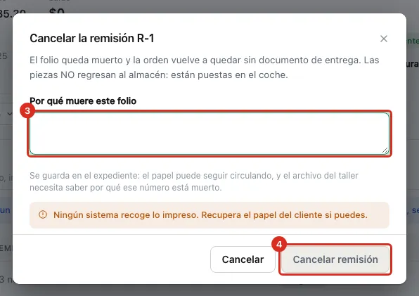 Diálogo para cancelar la remisión