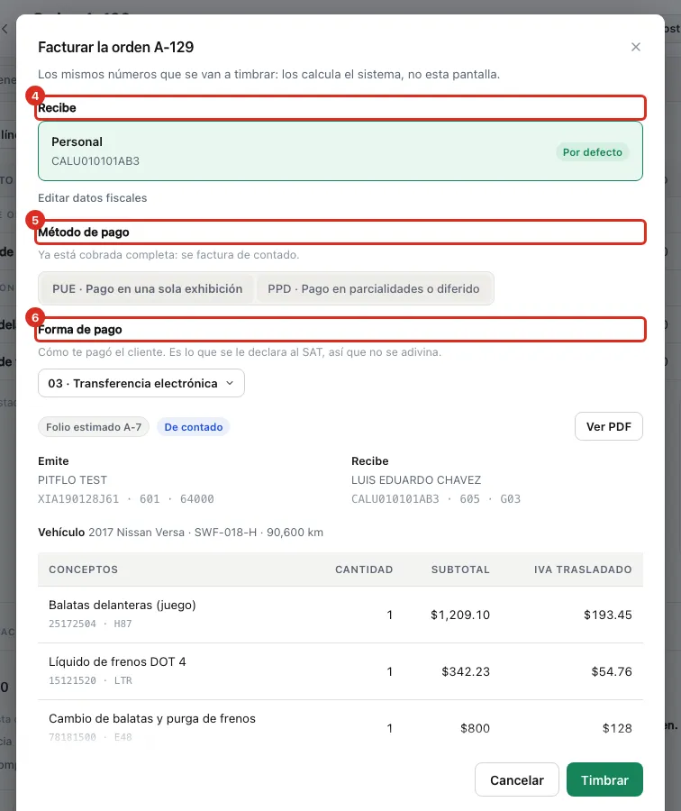 Recibe, método y forma de pago