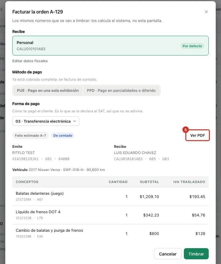 Botón Ver PDF dentro del diálogo