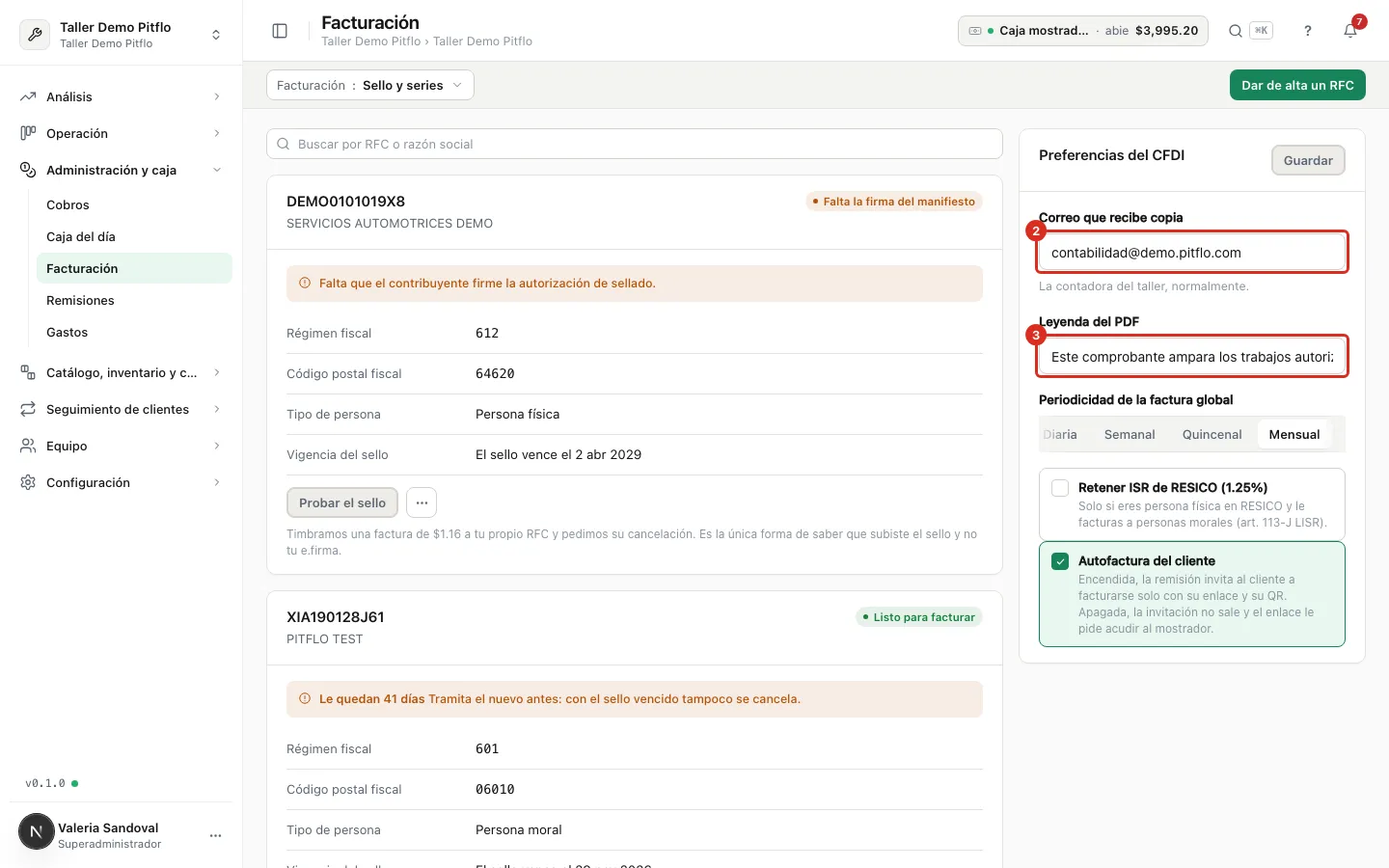 Correo de copia y leyenda del PDF