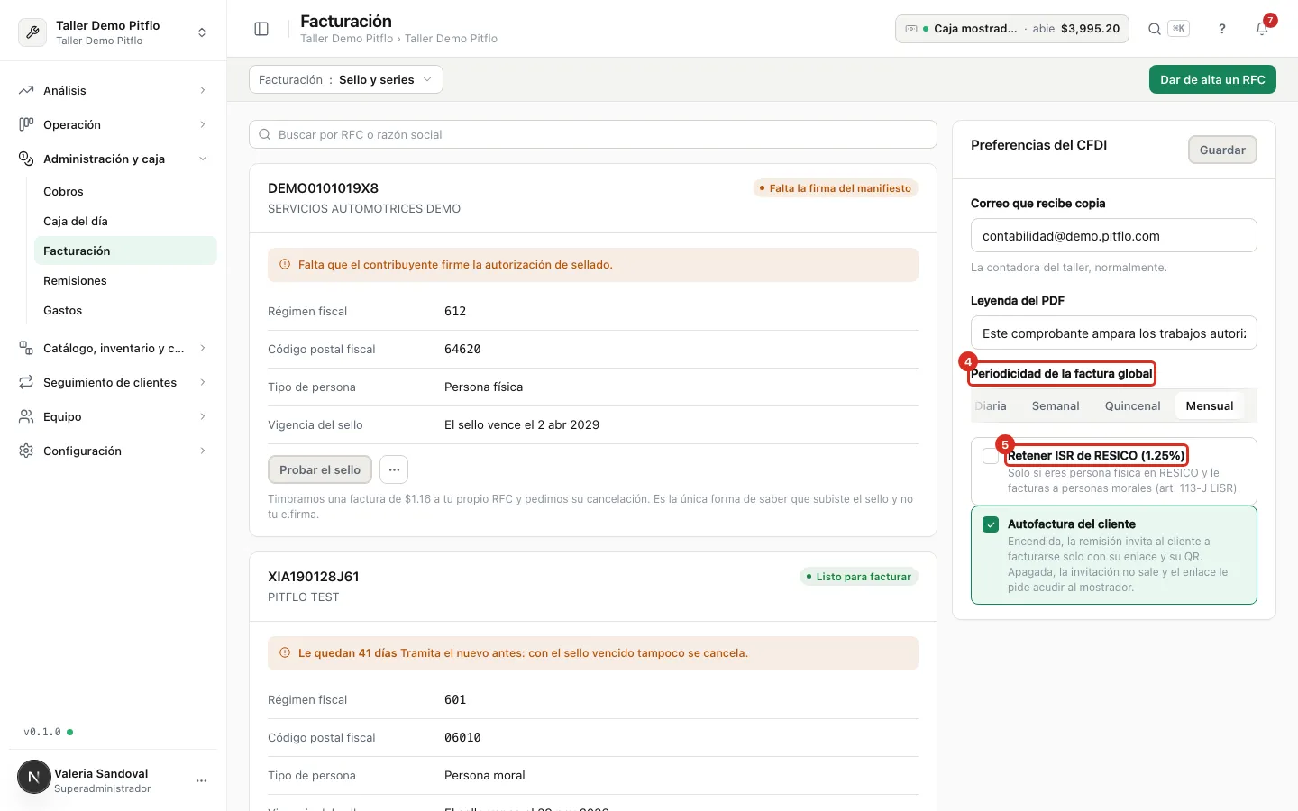 Periodicidad de la global y retención de RESICO