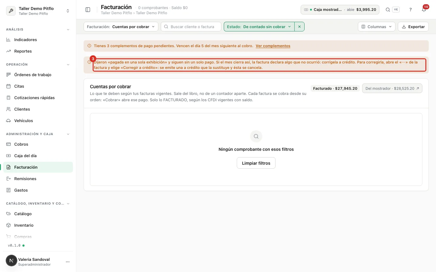 Aviso de las facturas de contado sin cobrar