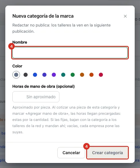 La ventana Nueva categoría de la marca