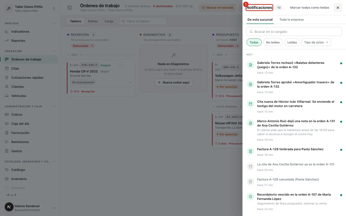 La bandeja de avisos