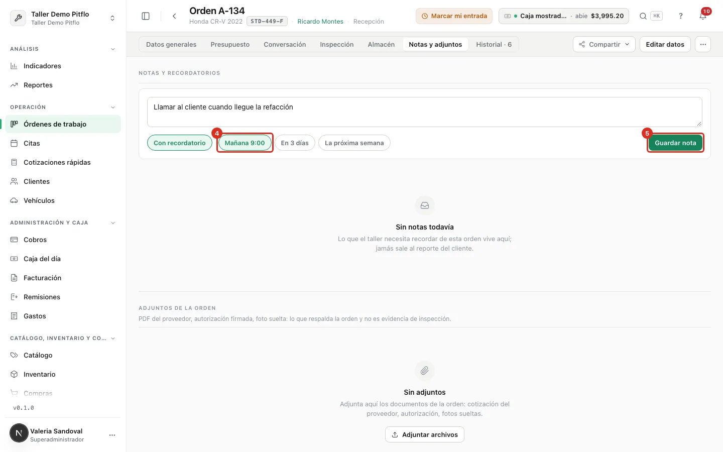 Plazo elegido y botón Guardar nota