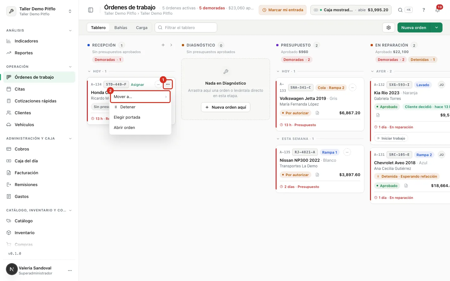 Menú de la tarjeta con la opción Mover a…