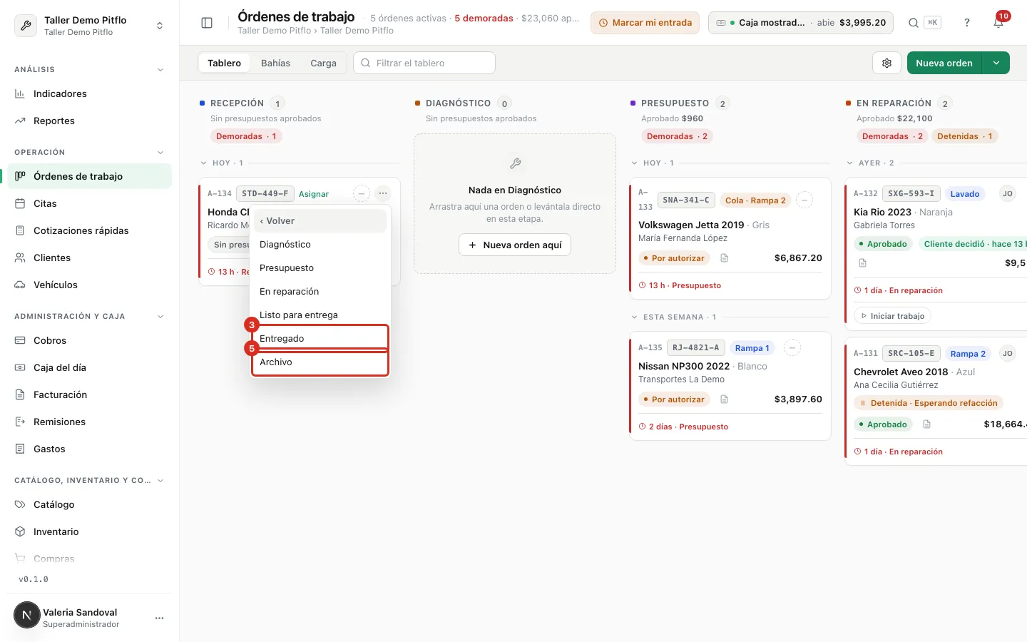 Lista de columnas destino con Entregado y Archivo