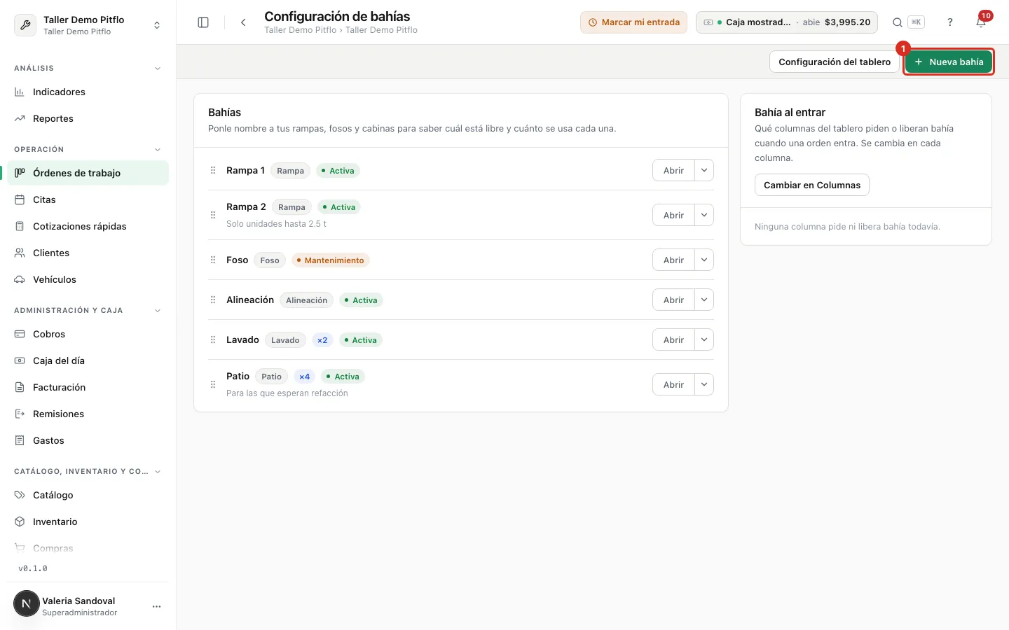 La configuración de bahías