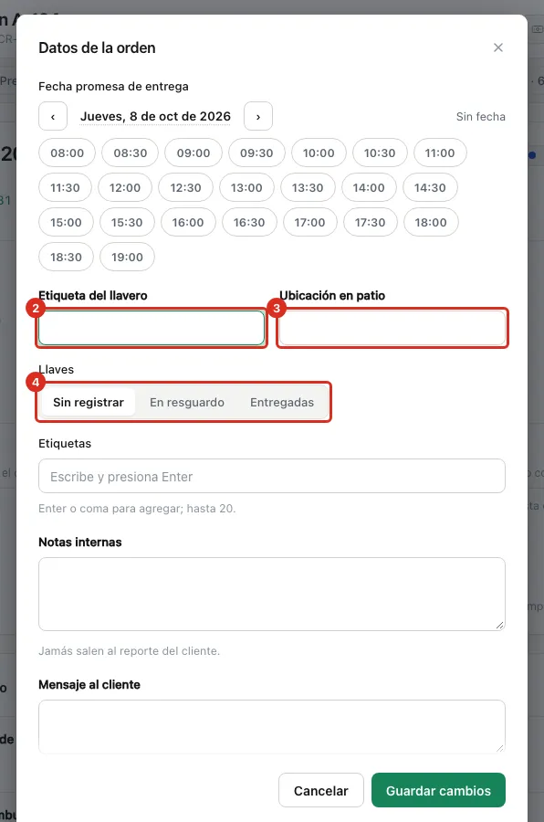 Etiqueta del llavero, patio y estado de las llaves
