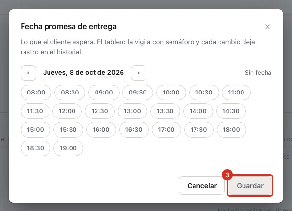 Guardar la fecha promesa