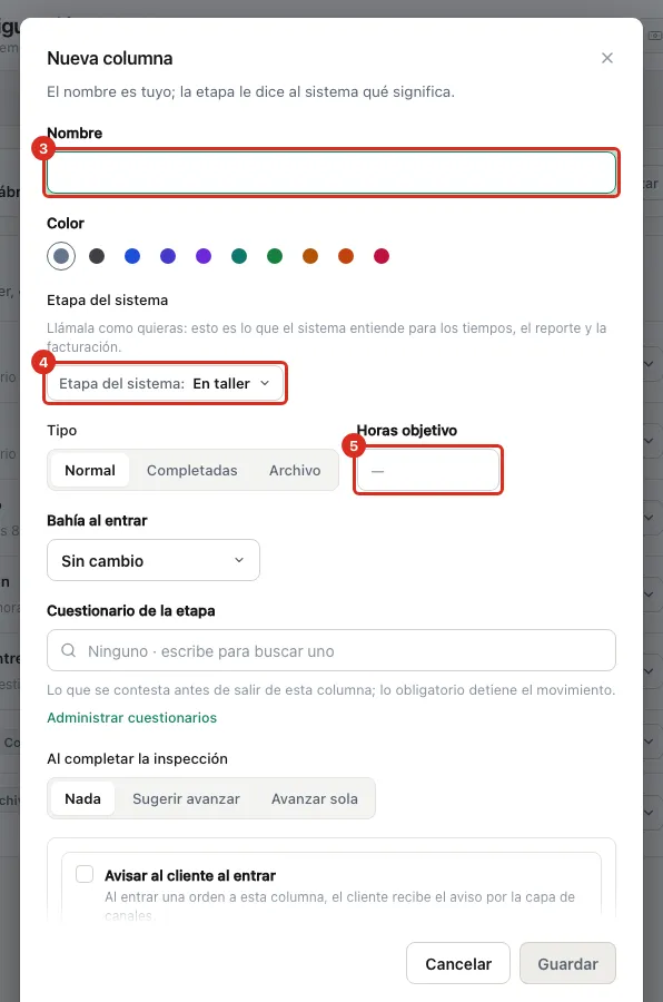 La ficha de la columna