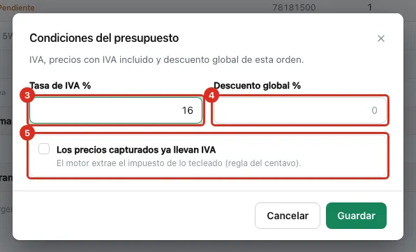 Las condiciones del presupuesto