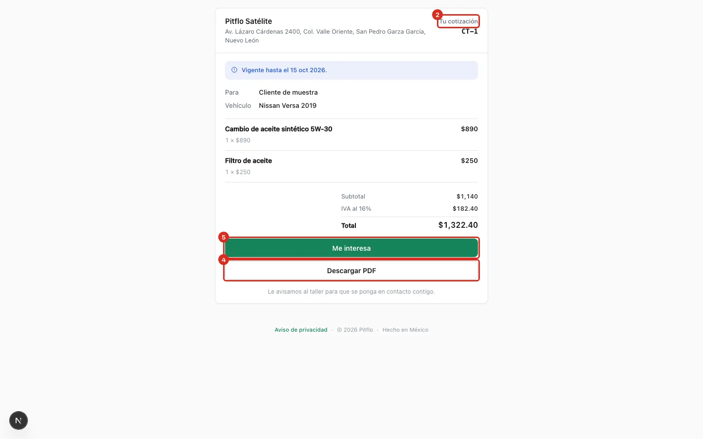 La cotización como la ve el cliente