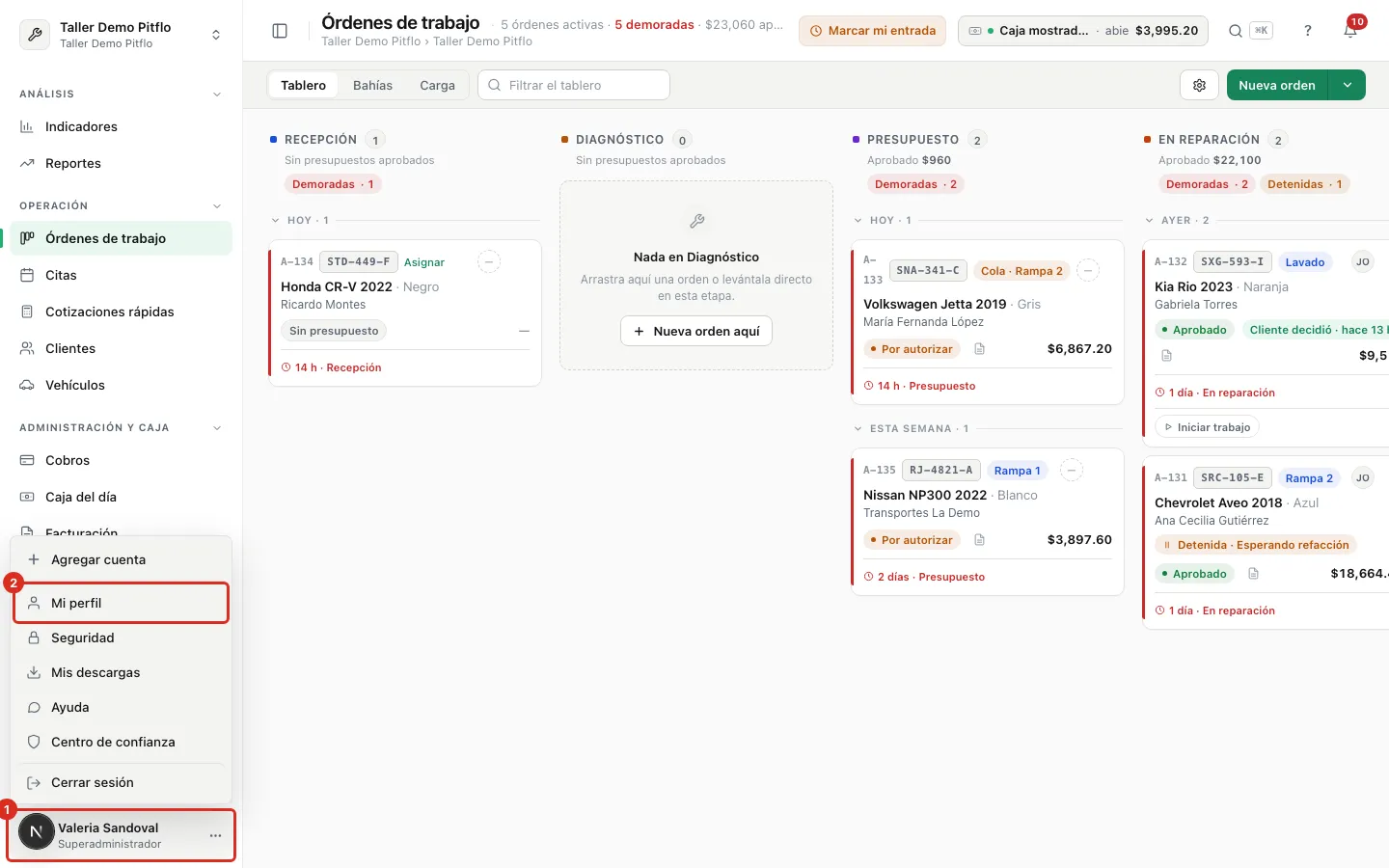 El menú de tu cuenta con la opción Mi perfil
