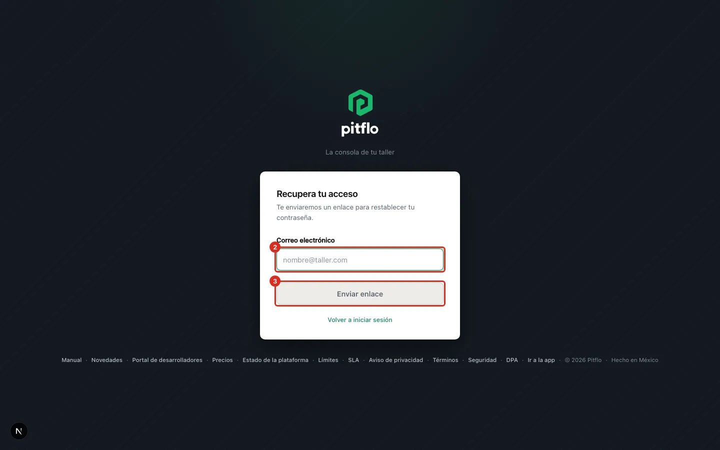 La pantalla Recupera tu acceso