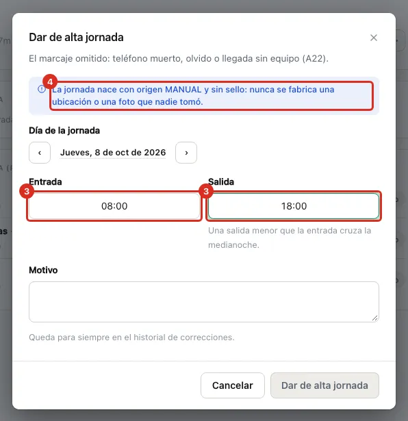 El diálogo con la entrada, la salida y su aviso