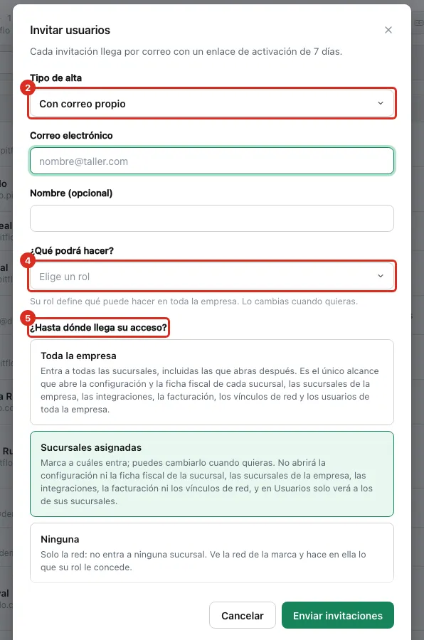 El diálogo Invitar usuarios
