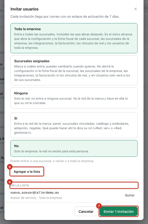 La lista de invitaciones por enviar