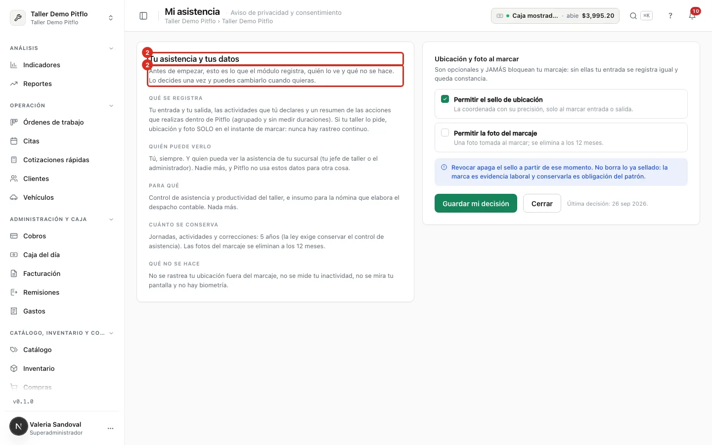 El aviso Tu asistencia y tus datos